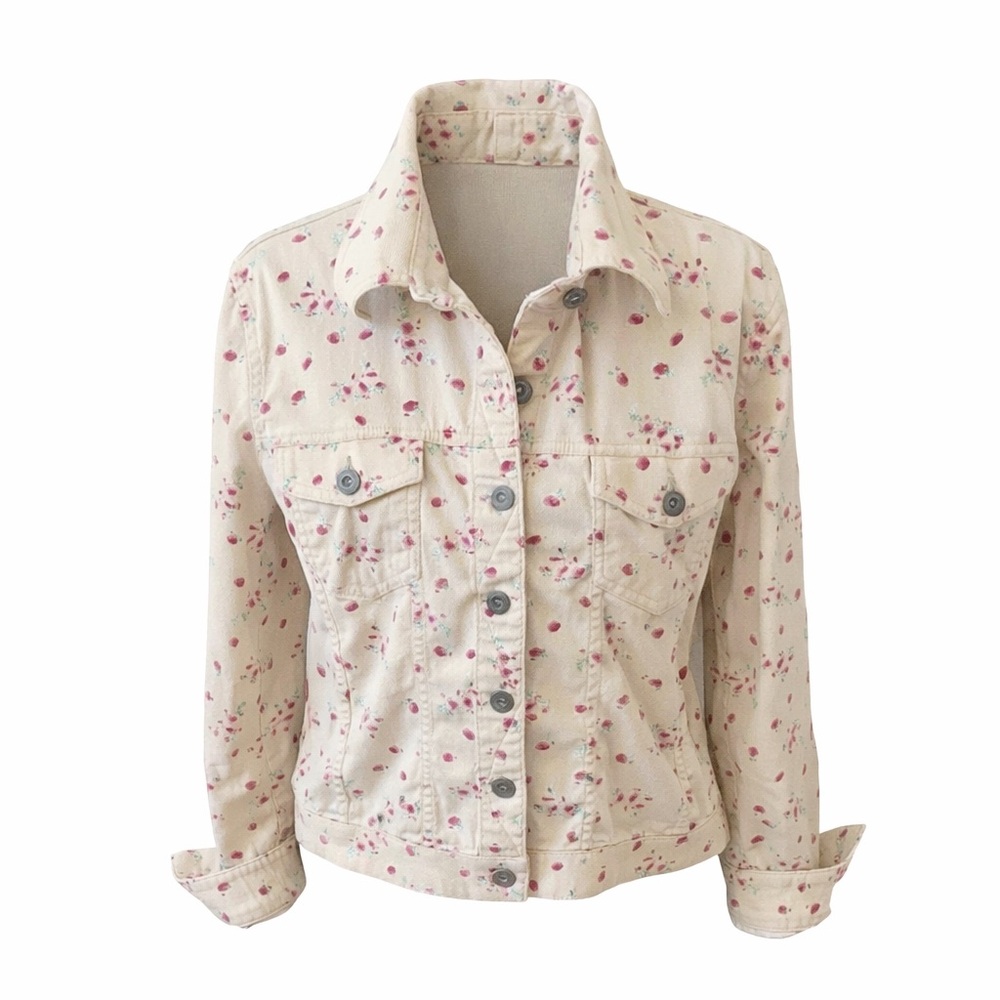 Hennes Cream Floral Denim Jacket Youth 14 Cottagecore Spring
